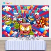 Sfondo di festa di compleanno di Super Zings per Boy Kids City Buildings Tema Sfondo Banner Banner Studio Photozone Decorazioni