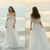 Eisen Stein A-Line Wedding Dresses Sexig Off Axel spetspärlor strand brudklänningar skräddarsydd öppen soptåg bröllopsklänning