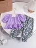 Sets de ropa 2024 Spring Summer Girls Casual Children's Set Purple Yellow White White Top Anti-Mosquito pantalones niños pequeños