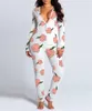 Women's Pants Open Crotch One-Piece Pajamas V-Neck Home Clothes Sleepwear