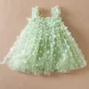 Girl's jurken zomer meisjes prinses feest verjaardag jurk 3d kanten geborduurde vlinder gaas mooie jurk fee