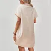 カジュアルドレス膝の長さの女性夏の快適な通気性ビーチ半袖シャツドレスジュニアヴェスティド
