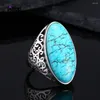 Clusterringen Vintage Turquoise Hollow Design Ring 925 Sterling Silver Fine Jewelry For Women Men Party Gift Drop