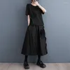 Work Dresses 3D Flowers Summer Japanese Style Woman Black Two Piece Set A-Line Skirt Oversized Top Loose Fit Casual Wear