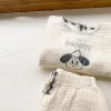 Hose 2022 Neues Baby Baumwollwäsche Kleidung Set karierte Cartoon lässige Tops + Hosen 2pcs Baby Set süße Jungen Mädchen bequeme Säuglings -Outfits