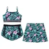 Kids Girls 3Pcs Print Swimsuit Children Rash Guard Swim Vest Crop Tops with Shorts Skirt Swimwear Pool Bathing Suit Beachwear