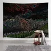 Tapestries Mountain Red Sun Tapestry Forest Trees Natural Landscape Wall Hanging Beach Handduk Rum Estetiskt dekor Hem R0411