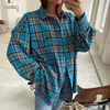 Blouses pour femmes Yamiko 2024 Automne et hiver rétro à plaid lâche veste veste à manches vertes à manches longues pour les hauts