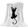 Черная кошка с волосами загадочное фланелевое одеяло для кровать диван