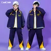 Boys Hip Hop Baseball Jacket Street Dance Pants Girls Sliose Coat Sude Set Set di vestiti per bambini Costumi jazz per bambini
