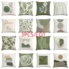 3pcs Padrão verde Impressa a fronha do sofá, abstrato de linha geométrica de folhas de flores de flores para decoração de casa 45x45cm