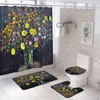 Shower Curtains Vintage Flower Oil Painting Curtain Set Non-Slip Carpet Rug Toilet Cover Bath Mat Floral Butterfly Art Bathroom