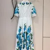 Party Dresses 2024 Summer Good Quality Cotton White Prairie Chic Short Sleeve With Belt Elegant Women Midi Dress