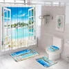 Shower Curtains Nautical Sailboat Curtain Sets Blue Ocean Sea Waves Dolphin Bird Bathroom Carpet Bath Mat Rug Toilet Seat Cover