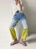 Kadın Kot Moda Tasarımcısı Kadın Yüksek Beled Zarif Denim Pantolon Gradyan Düğmesi Sokak Giyim 2024 Bahar Düz Pantolon