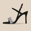 Sandales Spring Fashion Femmes Semi-précieuses chaîne décorée en cuir à talons hauts Chaussures douces confortables
