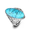 Clusterringen Vintage Turquoise Hollow Design Ring 925 Sterling Silver Fine Jewelry For Women Men Party Gift Drop