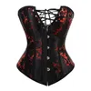 Gorset top plus size seksowne bieliznę kobiety bustier pasek haft haft kwiecisty overbust corslet vintage bajki burleski czerwony czarny