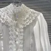 Blans des femmes printemps et été français élégant perlé dentelle imprimée Blouse femmes Graceful Socialite Camisas COST TOUT CHIMES BLANC