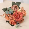 Dekorativa blommor Tenvity Retro Silk Artificial Bouquet Peony Hydrangea Vintage Bride Holding Fake Plants Home Wedding Decor Accessories