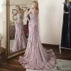 2024 Roze prom -jurken Lace Mermaid Sweep trein sexy strapless elegante avondjurken v nek plus size speciale gelegenheid jurk