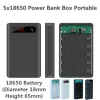 Typ C Power Bank Shell DIY Löstagbar 5*18650 Fodral Batteriladdning Lagring Box USB Micro USB med LED -ficklampa utan batteri