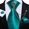 Bow Ties Classic Teal Blue Solid Men's Tie Set avec luxe Crystal Brooch Chain Wedding Party Party Accessoires Gift pour mari