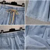 Женские джинсы Женщины хемливая эластичная талия свободные шорты с широкими ногами мама 4xl Лето плиссированные манжеты мешковатые джинсовые брюки Бермуды укороченные брюки