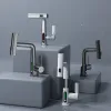 New White Basin Faucet Brass Lead Free Single Lever Digital Display Hot and Cold Pull Out Slid Mixer Sink Tap Bathroom Mixer