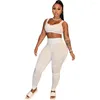 Pantalon à deux pièces Fitness Fitness Femme Yoga Tracksuis de survêtement Set Solid V Neck Vest Tabing Top Legging Tenging Sport Matching Home Costume