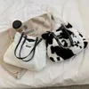 TOTES kadın moda zebra çizgileri inek baskı omuz çantaları kış peluş alışveriş çantası