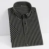 Summer Shirts For Men Elastic Short Sleeve Striped Shirt Slim Fit Formal Clothes Smart Casual Office Shirt Anti-Wrinkle Business 240412