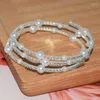 Brangle mode 3 rangs Gold Silver plaqué Crystal Bracelet Ladies Imitation Pearl Multi-couche Bling Jewelry Wedding Gift