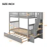 トランドルと4つの収納付きのツインバンクベッドの上のツインは、3つの独立したベッド、頑丈な耐久性、子供用寝室用の二段ベッドに分けることができます