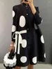 Robes décontractées yeezzi femmes de style britannique bouton à polka-dot de support de support élégant midi printemps automne à manches longues