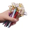 Stylos 100 pcs Big Diamond Crystal Pen Gem Ballpoint Pens Ring Wedding Metal Ballpen Kawaii Magical Pen Fashion School Office Supplies