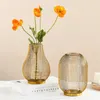 Vase Light Luxury Gold Iron Transparent Glass Vase Home Decoration Balconyデスクトップドライフラワー植物フラワーアレンジ