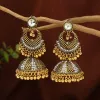 Vintage Bollywood Gold Plated Jhumka Brincos indianos para mulheres Bohemia White Crystal Hollow Lantern Brincos de queda