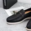 Casual Shoes Black Cowhide Soft-Soled Men's and Women's Italian Loro Loafers Gorgeous Lines Stitching Metal spänne