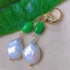 Bengelen oorbellen natuurlijke barokke witte parel jadeite vat kralen goud moderne kroonluchter edelsteen bruiloft unisex Bridal Stud