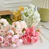 Kwiaty dekoracyjne 6pcs/pakiet sztuczny kwiat fałszywy bukiet róży jedwabny dew lotus flores ślub panna młoda