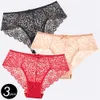 3PCS Hollow Out Lace Panties Femmes Plus taille Confort sous-vêtements Lady Milite Briefes Bowknot Lingerie S-XL