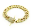 Ny färg 12mm Prong Cuban Link -kedjor armband mode hiphop smycken 3 rad strassar iserade armlets för män4110765