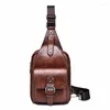 Backpack Men Sling Shoulder Cross Body Chest Bag Travel Fashion Trend Casual Retro PU Leather Male Crossbody Messenger Side Bags