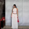 Skirts Folds Long Skirt Set For Women Sexy Sleeveless Backless Cropped Halter Tops Drawstring Summer 2 Pieces Sets 2024