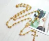 Hänge halsband religiösa guld radband halsband blomma ihåliga bönpärlor kedja katolska korsfix kors kyrka dop smycken h2073984