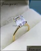 Solitaire Ring Rings smycken Pansysen Whiteyellowrose Gold Color Luxury 8x10mm Emerald Cut AAA Zircon for Women 100 925 Sterlin8819323