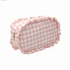 Cosmetic Bags 1pc Ruffle Plaid Cosmetic Bag Letter Patch Personalized Nylon Pink Bule Toiletry Bag New Travel Cosmetic Makeup Bag Organizer L49