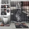 Cat and Tiger Bath Shower Curtain Polyester Waterproof Bathroom Curtain Carpet Rugs Set Non-slip Kitchen/Bath Mat Home Decor