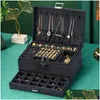 Pudełka biżuterii Zwrotu 3-warstwowych czarnych flanelowych pudełka boks